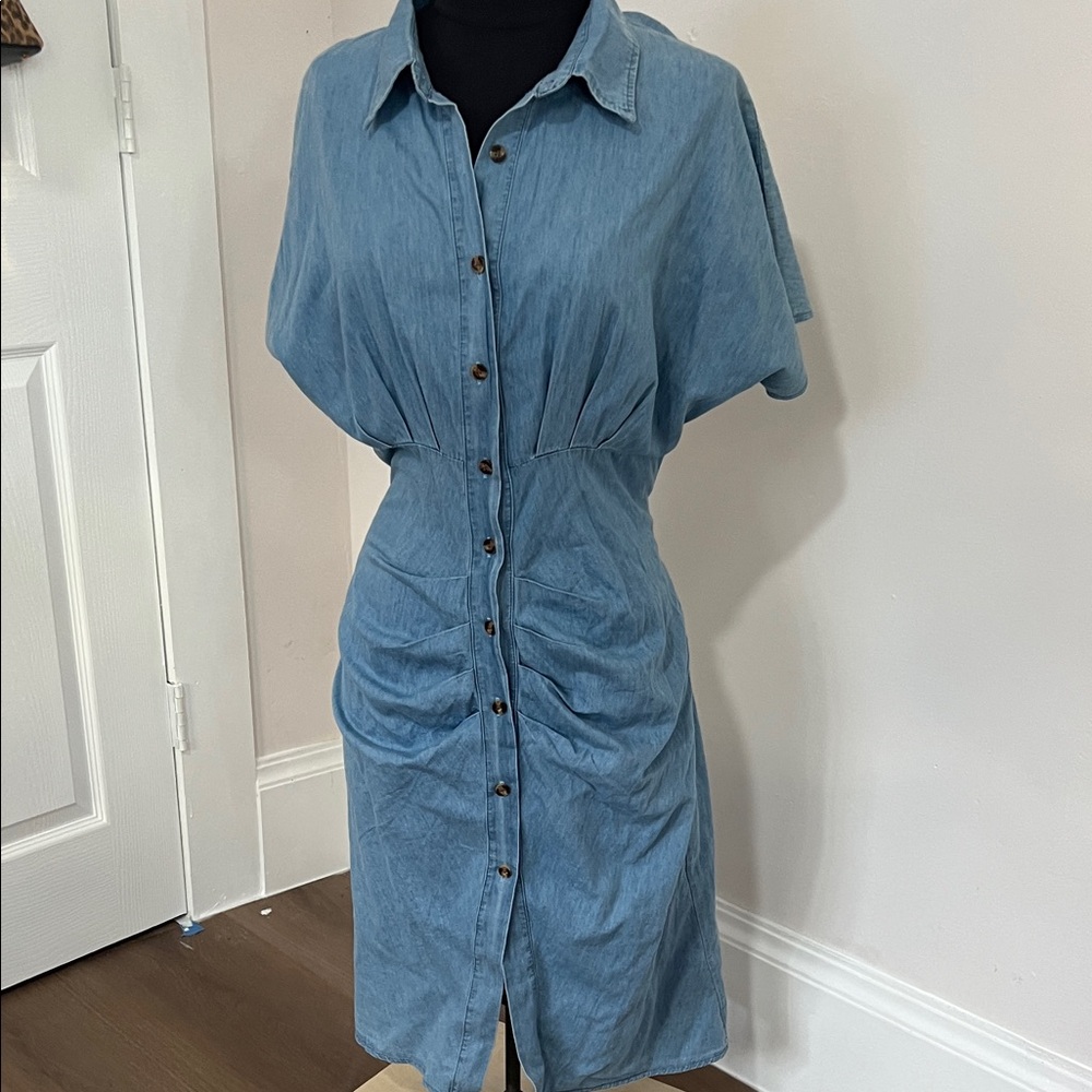 Elegant Blue Button-Front Midi Dress